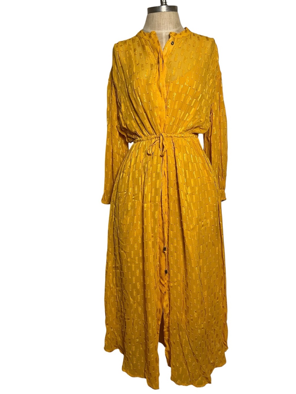 By Anthropologie Allene Shimmer Maxi Dress Marigold Gold Metallic Small - Picture 5 of 13